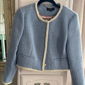 J. Crew Light Blue Tweed Blazer with White Trim